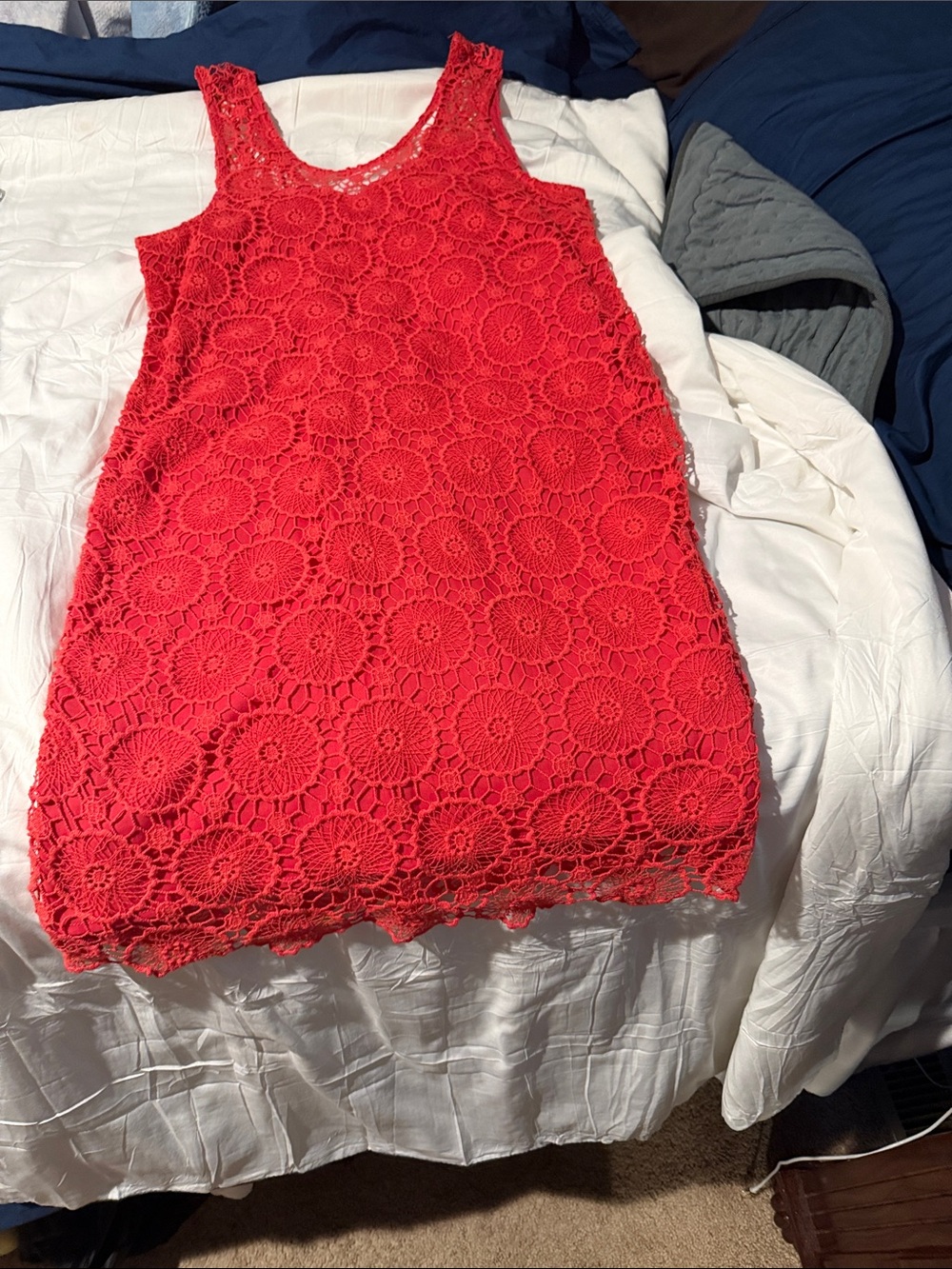 Red Crochet Lace Tank Dress - Women